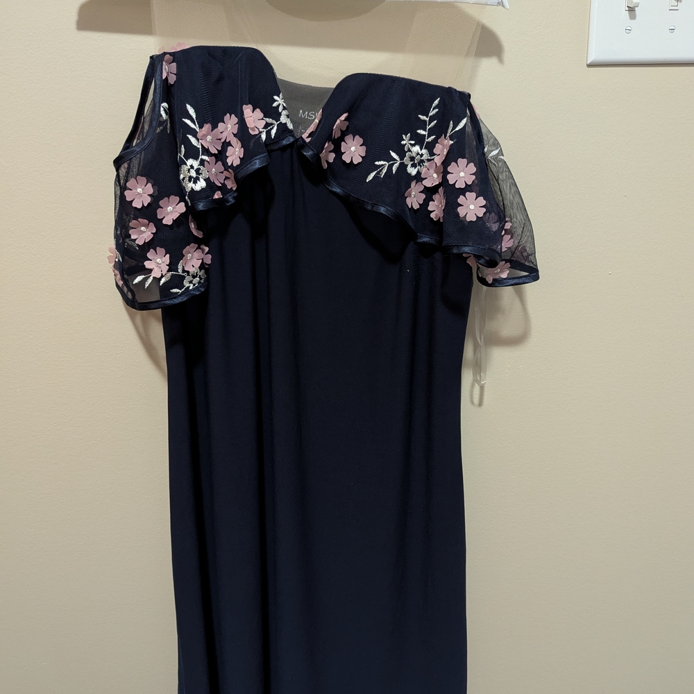 MSK Off The Shoulder Navy Dress with Floral Details